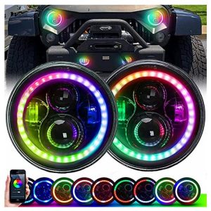 7 Inch Round Car Headlights with RGB LED Halo High Low Beam Aluminum Sealed Beam Headlamps